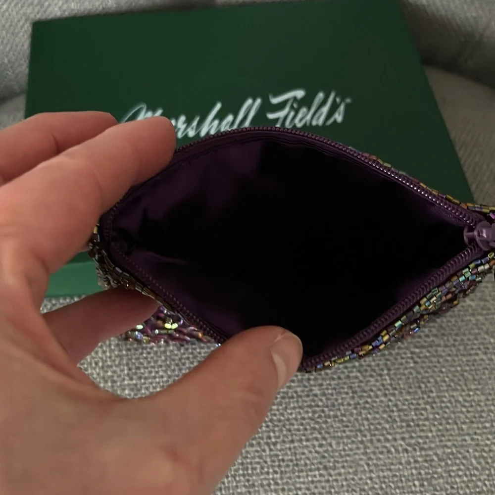 NWT Purple Beaded Women's Cosmetic/Zipper Bag.